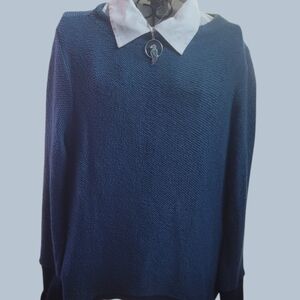 Anthropologie Textured Blue Knit Sweater